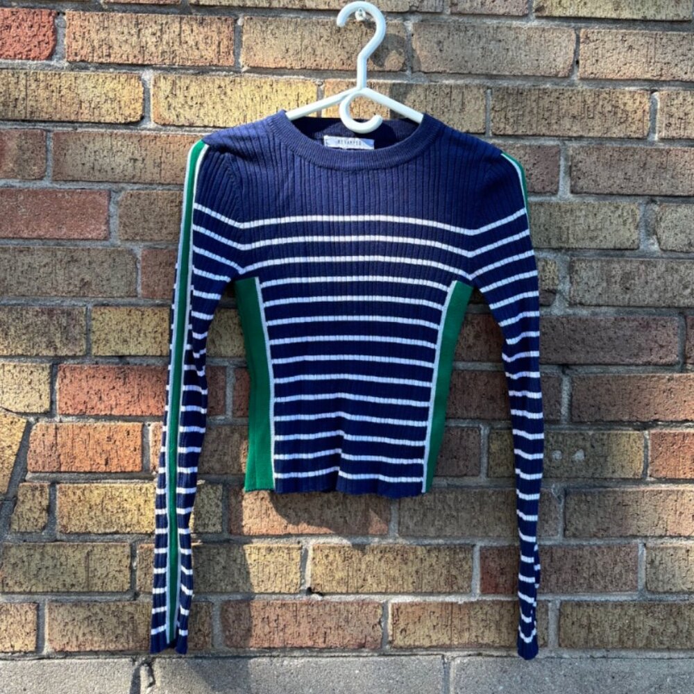 Navy & Green Striped Sweater – Revamped